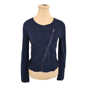 BCBGMaxAzria Silk Blend Navy Blue Side Zip Long Sleeve Sweater Sz S